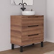 COSYNEO - Meuble de salle de bain 60cm avec plateau et vasque à poser ronde - sans miroir - 3 tiroirs - noyer (bois foncé) - RIZA - vignette