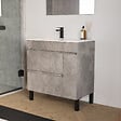 COSYNEO - Meuble de salle de bain 80cm sur pieds avec vasque déportée à gauche - sans miroir - porte et tiroirs - ciment (gris) - LAZARO - vignette