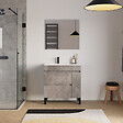 COSYNEO - Meuble de salle de bain 80cm sur pieds avec vasque déportée à gauche - sans miroir - porte et tiroirs - ciment (gris) - LAZARO - vignette