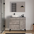 COSYNEO - Meuble de salle de bain 90cm avec plateau et vasque à poser arrondie - porte et tiroirs - ciment (gris) - LAZARO - vignette