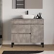COSYNEO - Meuble de salle de bain 90cm avec plateau et vasque à poser arrondie - porte et tiroirs - ciment (gris) - LAZARO - vignette