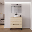 COSYNEO - Meuble de salle de bain 70cm avec plateau et vasque à poser ronde - sans miroir - 3 tiroirs - roble calima (bois clair) - RIZA - vignette