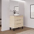 COSYNEO - Meuble de salle de bain 70cm avec plateau et vasque à poser ronde - sans miroir - 3 tiroirs - roble calima (bois clair) - RIZA - vignette