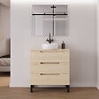 COSYNEO - Meuble de salle de bain 80cm avec plateau et vasque à poser ronde - 3 tiroirs - roble calima (bois clair) - RIZA - vignette