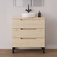 COSYNEO - Meuble de salle de bain 80cm avec plateau et vasque à poser ronde - 3 tiroirs - roble calima (bois clair) - RIZA - vignette