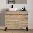 COSYNEO - Meuble de salle de bain 100cm avec plateau et vasque à poser arrondie - porte et tiroirs - sans miroir - cambrian (chêne clair) - LAZARO - vignette