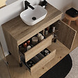 COSYNEO - Meuble de salle de bain 100cm avec plateau et vasque à poser arrondie - porte et tiroirs - sans miroir - cambrian (chêne clair) - LAZARO - vignette
