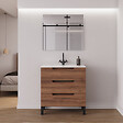 COSYNEO - Meuble de salle de bain 80cm simple vasque - sans miroir - 3 tiroirs - noyer (bois foncé) - RIZA - vignette