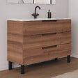 COSYNEO - Meuble de salle de bain 120cm simple vasque - 3 tiroirs - sans miroir - noyer (bois foncé) - RIZA - vignette