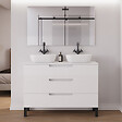 COSYNEO - Meuble de salle de bain 120cm avec plateau et 2 vasques à poser arrondies - 3 tiroirs - blanc mat - RIZA - vignette