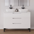 COSYNEO - Meuble de salle de bain 120cm avec plateau et 2 vasques à poser arrondies - 3 tiroirs - blanc mat - RIZA - vignette