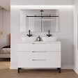 COSYNEO - Meuble de salle de bain 120cm avec plateau et 2 vasques à poser arrondies - 3 tiroirs - blanc mat - RIZA - vignette