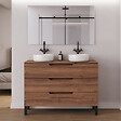 COSYNEO - Meuble de salle de bain 120cm avec plateau et 2 vasques à poser rondes - 3 tiroirs - noyer (bois foncé) - RIZA - vignette