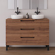 COSYNEO - Meuble de salle de bain 120cm avec plateau et 2 vasques à poser rondes - 3 tiroirs - noyer (bois foncé) - RIZA - vignette