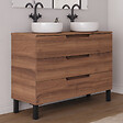 COSYNEO - Meuble de salle de bain 120cm avec plateau et 2 vasques à poser rondes - 3 tiroirs - noyer (bois foncé) - RIZA - vignette