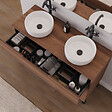 COSYNEO - Meuble de salle de bain 120cm avec plateau et 2 vasques à poser rondes - 3 tiroirs - noyer (bois foncé) - RIZA - vignette