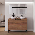 COSYNEO - Meuble de salle de bain 120cm avec plateau et 2 vasques à poser rondes - 3 tiroirs - noyer (bois foncé) - RIZA - vignette