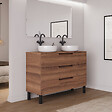 COSYNEO - Meuble de salle de bain 120cm avec plateau et 2 vasques à poser rondes - 3 tiroirs - noyer (bois foncé) - RIZA - vignette