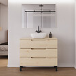 COSYNEO - Meuble de salle de bain 90cm avec plateau et vasque à poser arrondie - 3 tiroirs - roble calima (bois clair) - RIZA - vignette