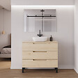 COSYNEO - Meuble de salle de bain 90cm avec plateau et vasque à poser arrondie - 3 tiroirs - roble calima (bois clair) - RIZA - vignette