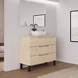 COSYNEO - Meuble de salle de bain 90cm avec plateau et vasque à poser arrondie - 3 tiroirs - roble calima (bois clair) - RIZA - vignette