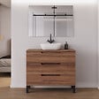 COSYNEO - Meuble de salle de bain 100cm avec plateau et vasque à poser arrondie - 3 tiroirs - noyer (bois foncé) - RIZA - vignette