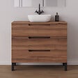 COSYNEO - Meuble de salle de bain 100cm avec plateau et vasque à poser arrondie - 3 tiroirs - noyer (bois foncé) - RIZA - vignette