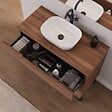 COSYNEO - Meuble de salle de bain 100cm avec plateau et vasque à poser arrondie - 3 tiroirs - noyer (bois foncé) - RIZA - vignette