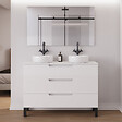 COSYNEO - Meuble de salle de bain 120cm avec plateau et 2 vasques à poser rondes - 3 tiroirs - blanc mat - RIZA - vignette