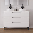 COSYNEO - Meuble de salle de bain 120cm avec plateau et 2 vasques à poser rondes - 3 tiroirs - blanc mat - RIZA - vignette