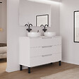 COSYNEO - Meuble de salle de bain 120cm avec plateau et 2 vasques à poser rondes - 3 tiroirs - blanc mat - RIZA - vignette