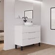 COSYNEO - Meuble de salle de bain 100cm avec plateau et vasque à poser ronde - 3 tiroirs - sans miroir - blanc mat - RIZA - vignette
