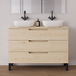 COSYNEO - Meuble de salle de bain 120cm avec plateau et 2 vasques à poser arrondies - 3 tiroirs - roble calima (bois clair) - RIZA - vignette