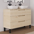COSYNEO - Meuble de salle de bain 120cm avec plateau et 2 vasques à poser arrondies - 3 tiroirs - roble calima (bois clair) - RIZA - vignette