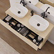 COSYNEO - Meuble de salle de bain 120cm avec plateau et 2 vasques à poser arrondies - 3 tiroirs - roble calima (bois clair) - RIZA - vignette