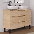 COSYNEO - Meuble de salle de bain 120cm avec plateau et 2 vasques à poser arrondies - 3 tiroirs - sans miroir - roble era (chêne clair) - RIZA - vignette