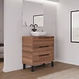 COSYNEO - Meuble de salle de bain 80cm avec plateau et vasque à poser arrondie - 3 tiroirs - noyer (bois foncé) - RIZA - vignette