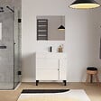 COSYNEO - Meuble de salle de bain 80cm simple vasque sur pieds avec porte et tiroirs - sans miroir - blanc brillant - LAZARO - vignette