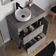 COSYNEO - Meuble de salle de bain 70cm avec plateau et vasque à poser ronde - porte et tiroirs - sans miroir - ciment (gris) - LAZARO - vignette