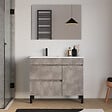 COSYNEO - Meuble de salle de bain 100cm sur pieds avec vasque déportée à gauche avec porte et tiroirs - ciment (gris) - LAZARO - vignette
