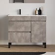 COSYNEO - Meuble de salle de bain 100cm sur pieds avec vasque déportée à gauche avec porte et tiroirs - ciment (gris) - LAZARO - vignette