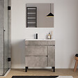 COSYNEO - Meuble de salle de bain 80cm sur pieds avec vasque déportée à gauche avec porte et tiroirs - ciment (gris) - LAZARO - vignette