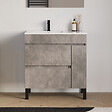 COSYNEO - Meuble de salle de bain 80cm sur pieds avec vasque déportée à gauche avec porte et tiroirs - ciment (gris) - LAZARO - vignette