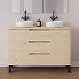 COSYNEO - Meuble de salle de bain 120cm avec plateau et 2 vasques à poser rondes - 3 tiroirs - sans miroir - roble calima (bois clair) - RIZA - vignette