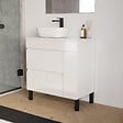 COSYNEO - Meuble de salle de bain 80cm avec plateau et vasque à poser arrondie - porte et tiroirs - sans miroir - blanc brillant - LAZARO - vignette