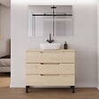 COSYNEO - Meuble de salle de bain 100cm avec plateau et vasque à poser arrondie - 3 tiroirs - roble calima (bois clair) - RIZA - vignette