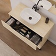 COSYNEO - Meuble de salle de bain 100cm avec plateau et vasque à poser arrondie - 3 tiroirs - roble calima (bois clair) - RIZA - vignette