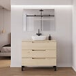 COSYNEO - Meuble de salle de bain 100cm avec plateau et vasque à poser arrondie - 3 tiroirs - roble calima (bois clair) - RIZA - vignette