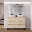 COSYNEO - Meuble de salle de bain 140cm avec plateau et 2 vasques à poser arrondies - 6 tiroirs - sans miroir - roble calima (bois clair) - RIZA - vignette