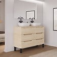 COSYNEO - Meuble de salle de bain 140cm avec plateau et 2 vasques à poser arrondies - 6 tiroirs - sans miroir - roble calima (bois clair) - RIZA - vignette